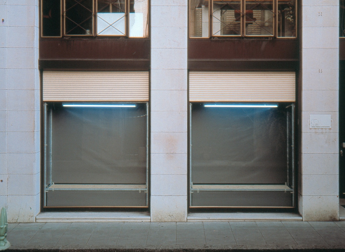 Fabrice Gygi, outside view of the exhibition <em>VITRINES</em> et <em>PITON UNIVERSEL</em>, Centre d'édition contemporaine, Genève, 2001.